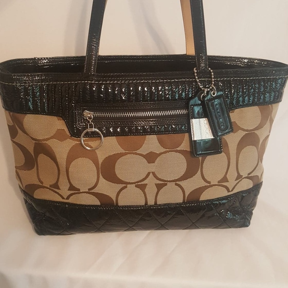 Coach New  Poppy Sateen Signature Bonded Tote Zip 18676